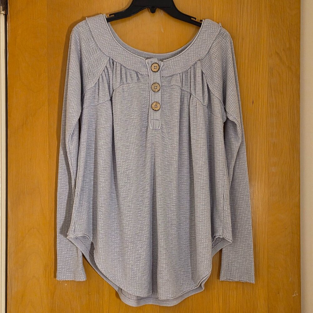 We The Free Waffle Knit Pullover Boho Tunic Top Size S Purple Lavender Babydoll